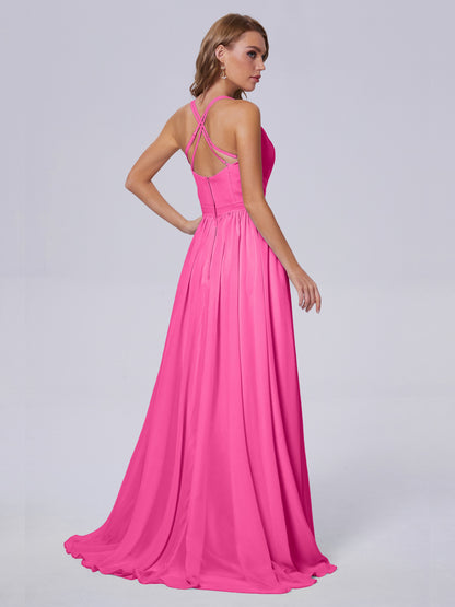 Teagan Elegant Straps Chiffon Long Bridesmaid Dresses