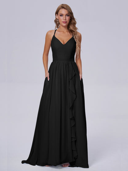 Teagan Elegant Straps Chiffon Long Bridesmaid Dresses
