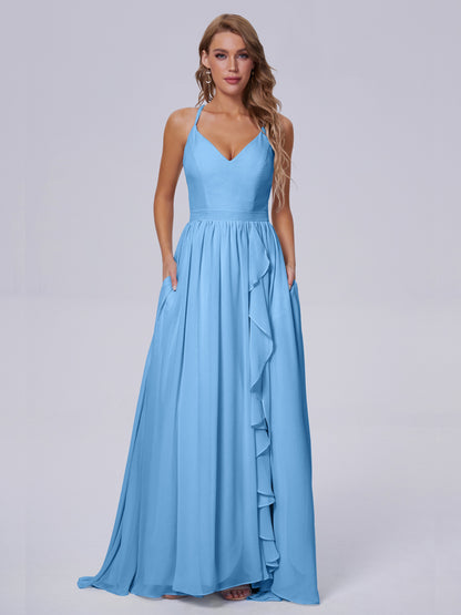 Teagan Elegant Straps Chiffon Long Bridesmaid Dresses