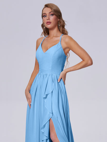Teagan Elegant Straps Chiffon Long Bridesmaid Dresses