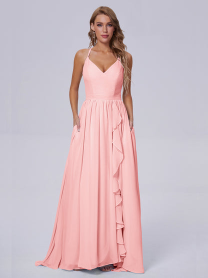 Teagan Elegant Straps Chiffon Long Bridesmaid Dresses