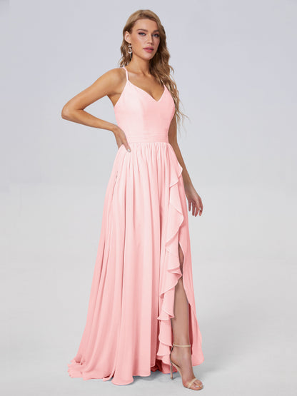 Teagan Elegant Straps Chiffon Long Bridesmaid Dresses