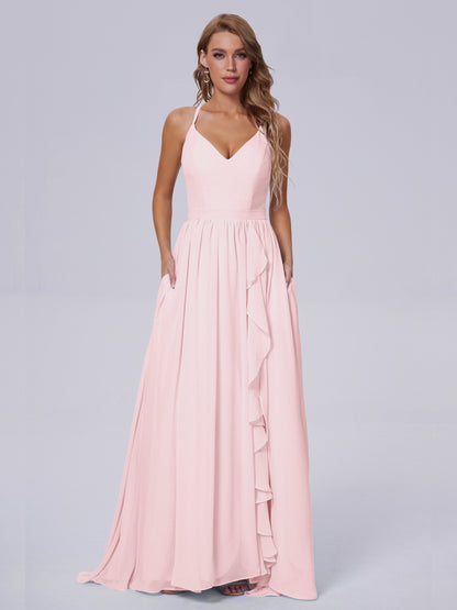 Teagan Elegant Straps Chiffon Long Bridesmaid Dresses