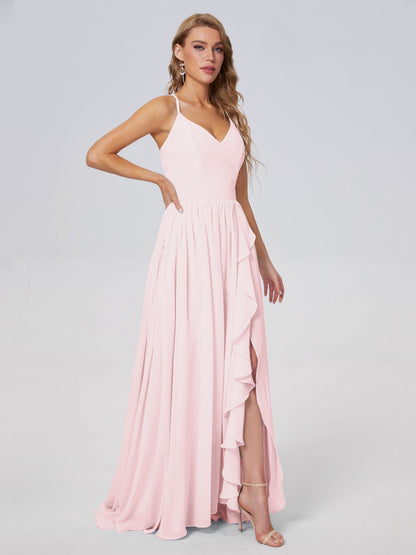 Teagan Elegant Straps Chiffon Long Bridesmaid Dresses