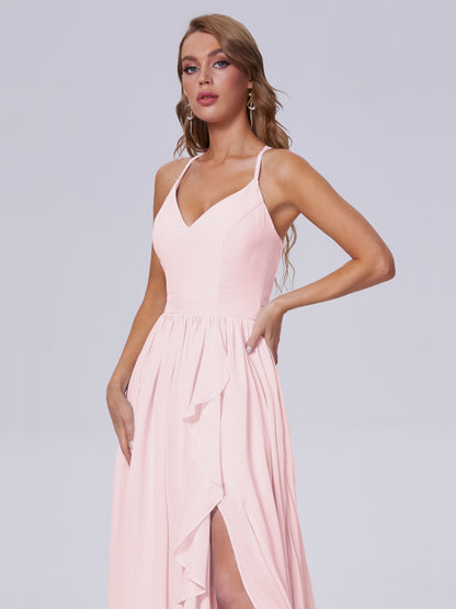Teagan Elegant Straps Chiffon Long Bridesmaid Dresses
