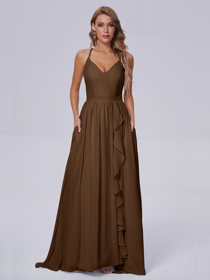 Teagan Elegant Straps Chiffon Long Bridesmaid Dresses