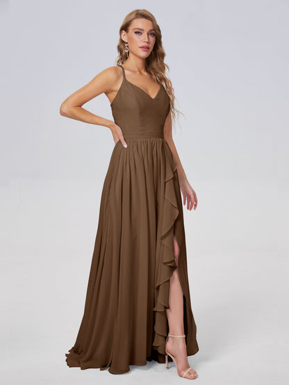 Teagan Elegant Straps Chiffon Long Bridesmaid Dresses