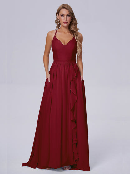 Teagan Elegant Straps Chiffon Long Bridesmaid Dresses