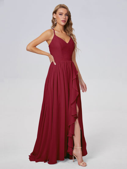 Teagan Elegant Straps Chiffon Long Bridesmaid Dresses