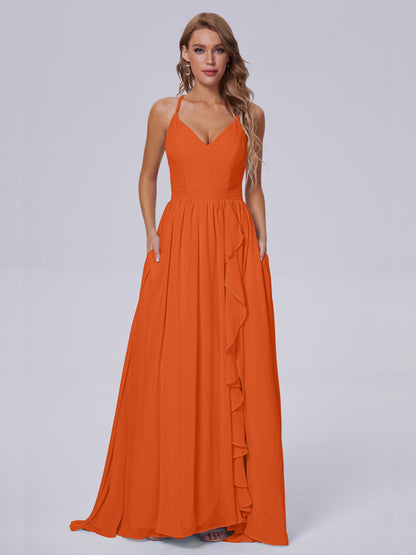 Teagan Elegant Straps Chiffon Long Bridesmaid Dresses