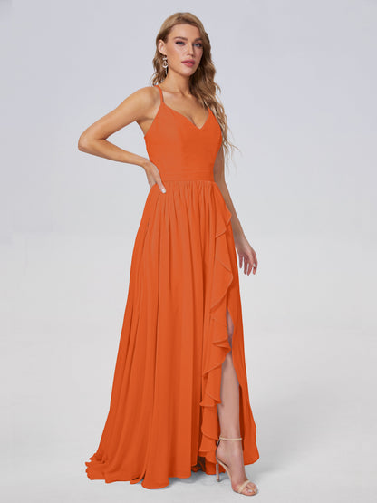 Teagan Elegant Straps Chiffon Long Bridesmaid Dresses