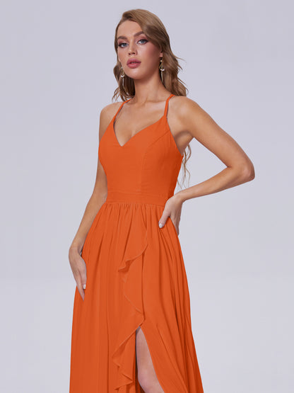 Teagan Elegant Straps Chiffon Long Bridesmaid Dresses
