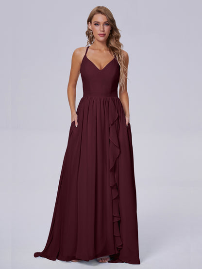 Teagan Elegant Straps Chiffon Long Bridesmaid Dresses