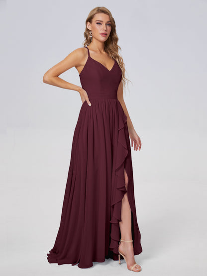 Teagan Elegant Straps Chiffon Long Bridesmaid Dresses