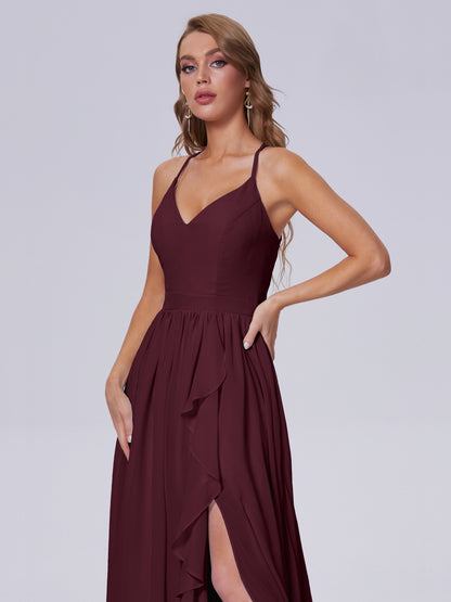 Teagan Elegant Straps Chiffon Long Bridesmaid Dresses