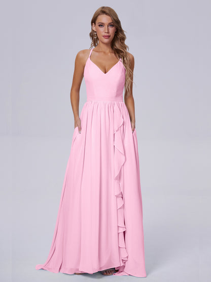 Teagan Elegant Straps Chiffon Long Bridesmaid Dresses