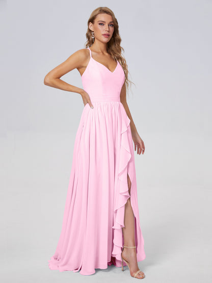 Teagan Elegant Straps Chiffon Long Bridesmaid Dresses