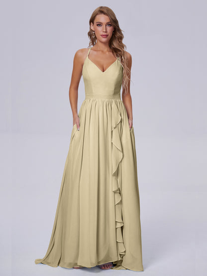 Teagan Elegant Straps Chiffon Long Bridesmaid Dresses