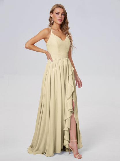 Teagan Elegant Straps Chiffon Long Bridesmaid Dresses