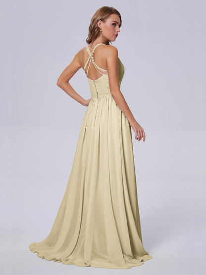 Teagan Elegant Straps Chiffon Long Bridesmaid Dresses