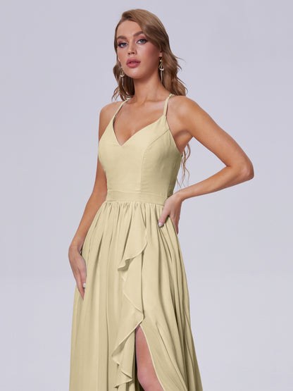 Teagan Elegant Straps Chiffon Long Bridesmaid Dresses