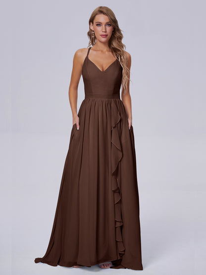 Teagan Elegant Straps Chiffon Long Bridesmaid Dresses