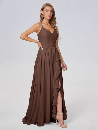 Teagan Elegant Straps Chiffon Long Bridesmaid Dresses