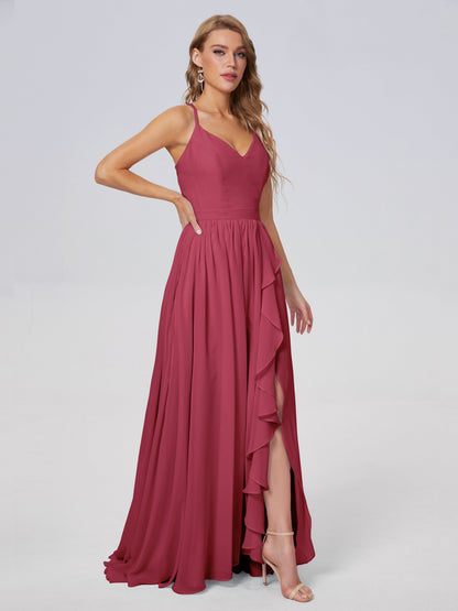 Teagan Elegant Straps Chiffon Long Bridesmaid Dresses