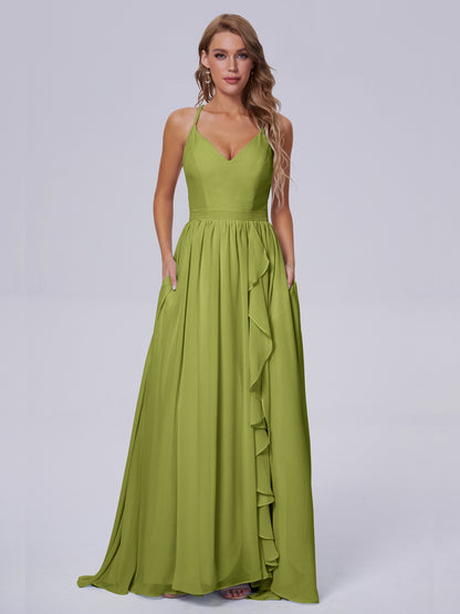Teagan Elegant Straps Chiffon Long Bridesmaid Dresses
