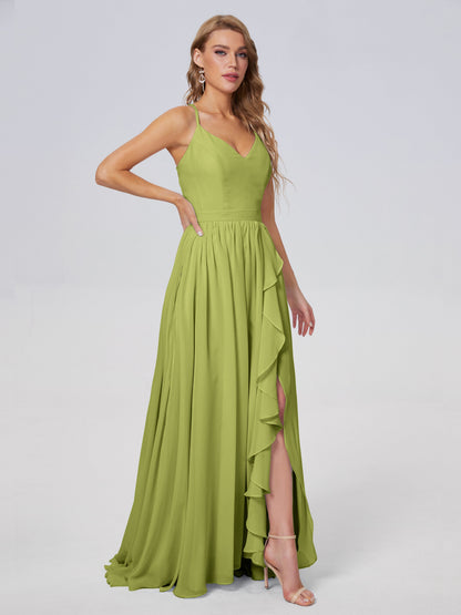 Teagan Elegant Straps Chiffon Long Bridesmaid Dresses