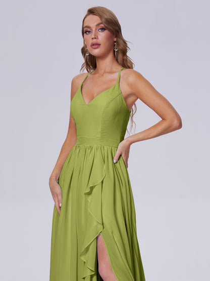 Teagan Elegant Straps Chiffon Long Bridesmaid Dresses