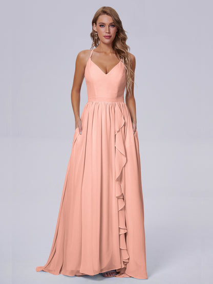Teagan Elegant Straps Chiffon Long Bridesmaid Dresses