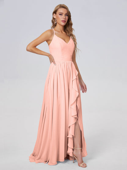 Teagan Elegant Straps Chiffon Long Bridesmaid Dresses