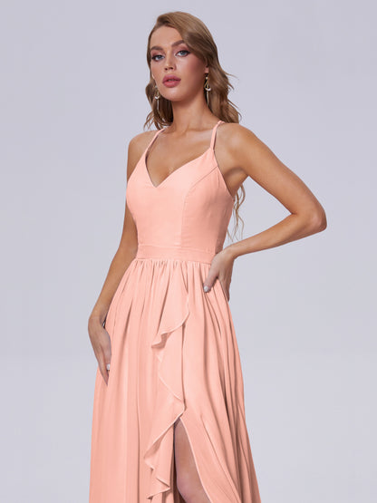 Teagan Elegant Straps Chiffon Long Bridesmaid Dresses
