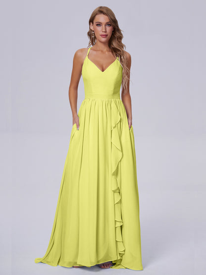 Teagan Elegant Straps Chiffon Long Bridesmaid Dresses