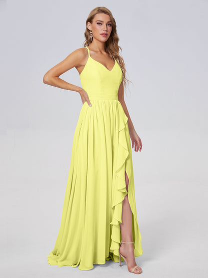 Teagan Elegant Straps Chiffon Long Bridesmaid Dresses