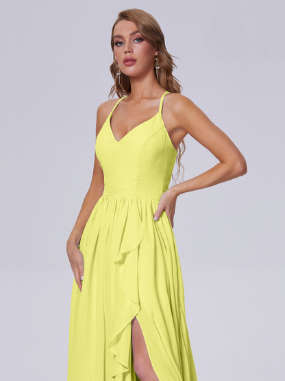 Teagan Elegant Straps Chiffon Long Bridesmaid Dresses
