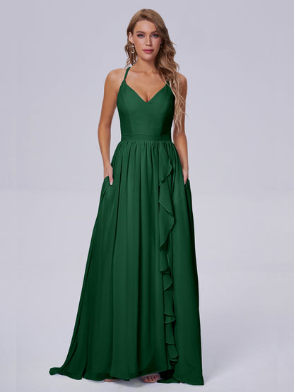 Teagan Elegant Straps Chiffon Long Bridesmaid Dresses