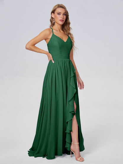 Teagan Elegant Straps Chiffon Long Bridesmaid Dresses