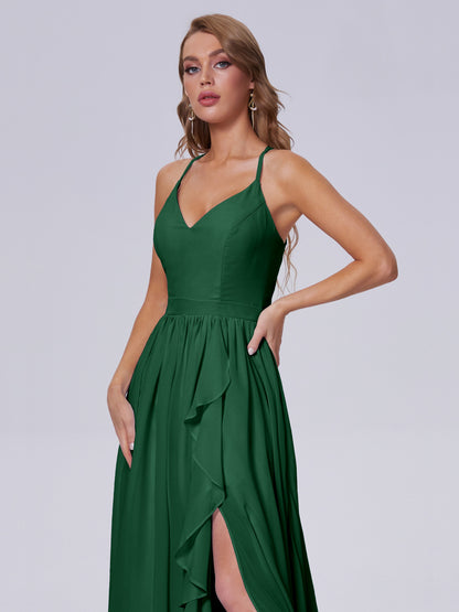 Teagan Elegant Straps Chiffon Long Bridesmaid Dresses