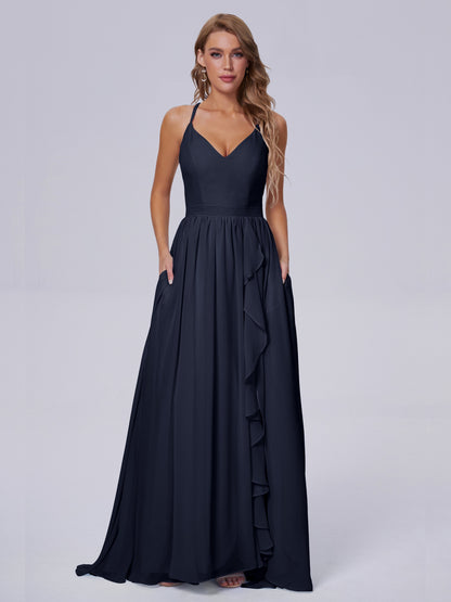Teagan Elegant Straps Chiffon Long Bridesmaid Dresses