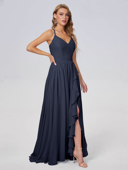 Teagan Elegant Straps Chiffon Long Bridesmaid Dresses
