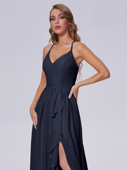 Teagan Elegant Straps Chiffon Long Bridesmaid Dresses