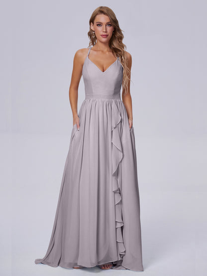 Teagan Elegant Straps Chiffon Long Bridesmaid Dresses