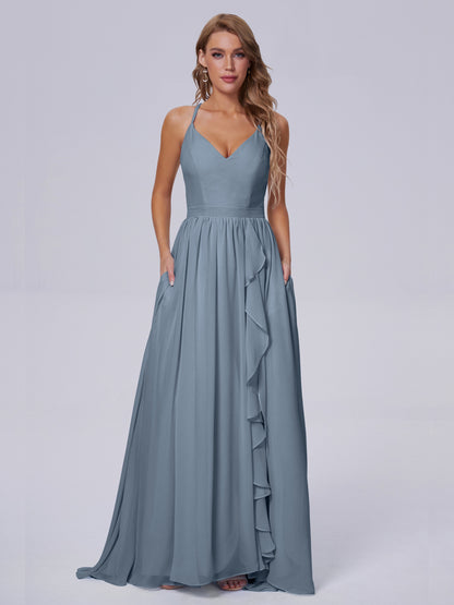 Teagan Elegant Straps Chiffon Long Bridesmaid Dresses