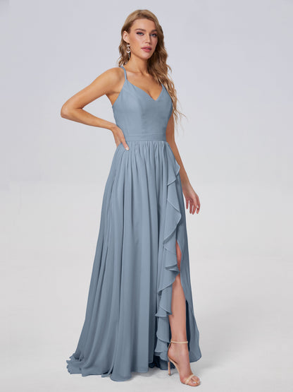 Teagan Elegant Straps Chiffon Long Bridesmaid Dresses