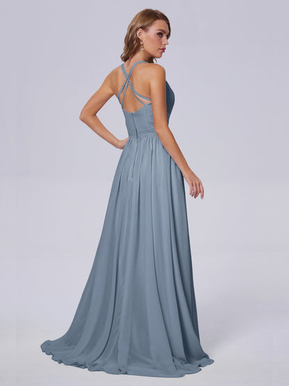 Teagan Elegant Straps Chiffon Long Bridesmaid Dresses