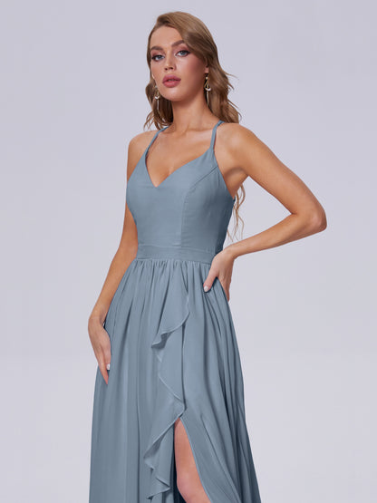 Teagan Elegant Straps Chiffon Long Bridesmaid Dresses