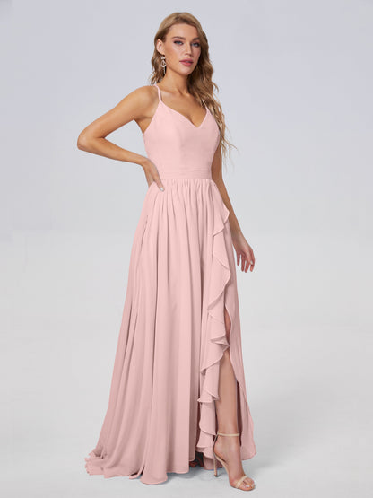 Teagan Elegant Straps Chiffon Long Bridesmaid Dresses