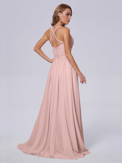 Teagan Elegant Straps Chiffon Long Bridesmaid Dresses